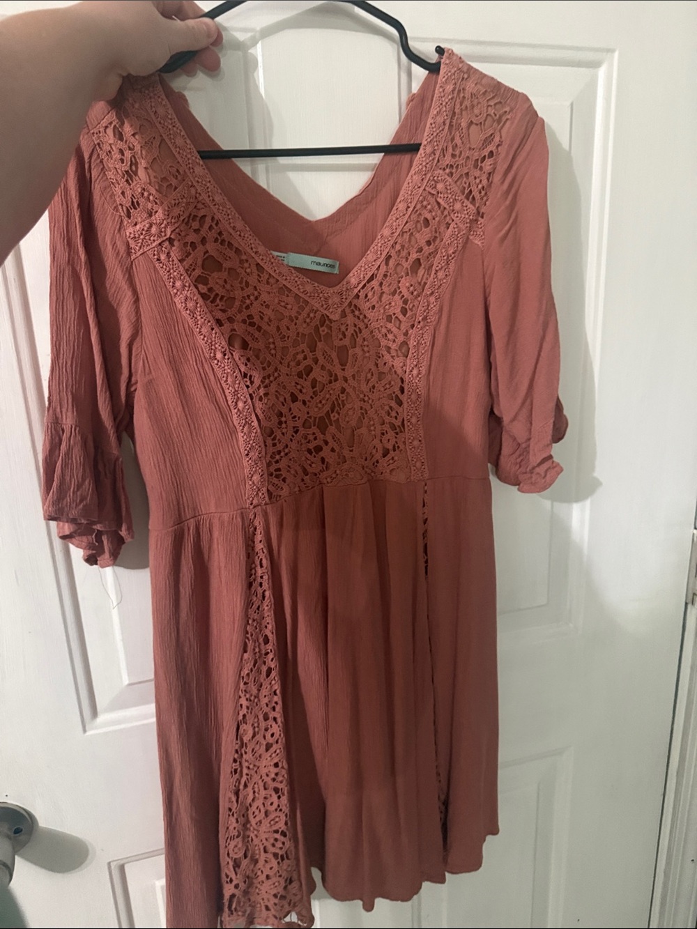Maurices Dusty Rose Crochet V-Neck Peasant Tunic